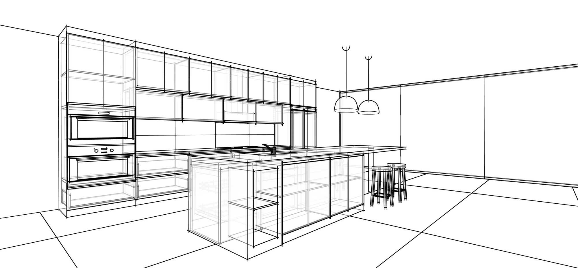 interior design sketch : modern kitchen